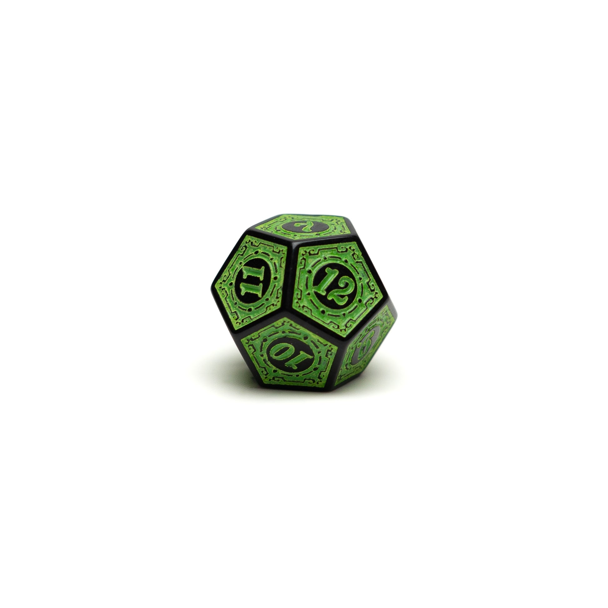 Roll Britannia Keth Frostiron Dungeons and Dragons D12 Dice with Green Military Aesthetic