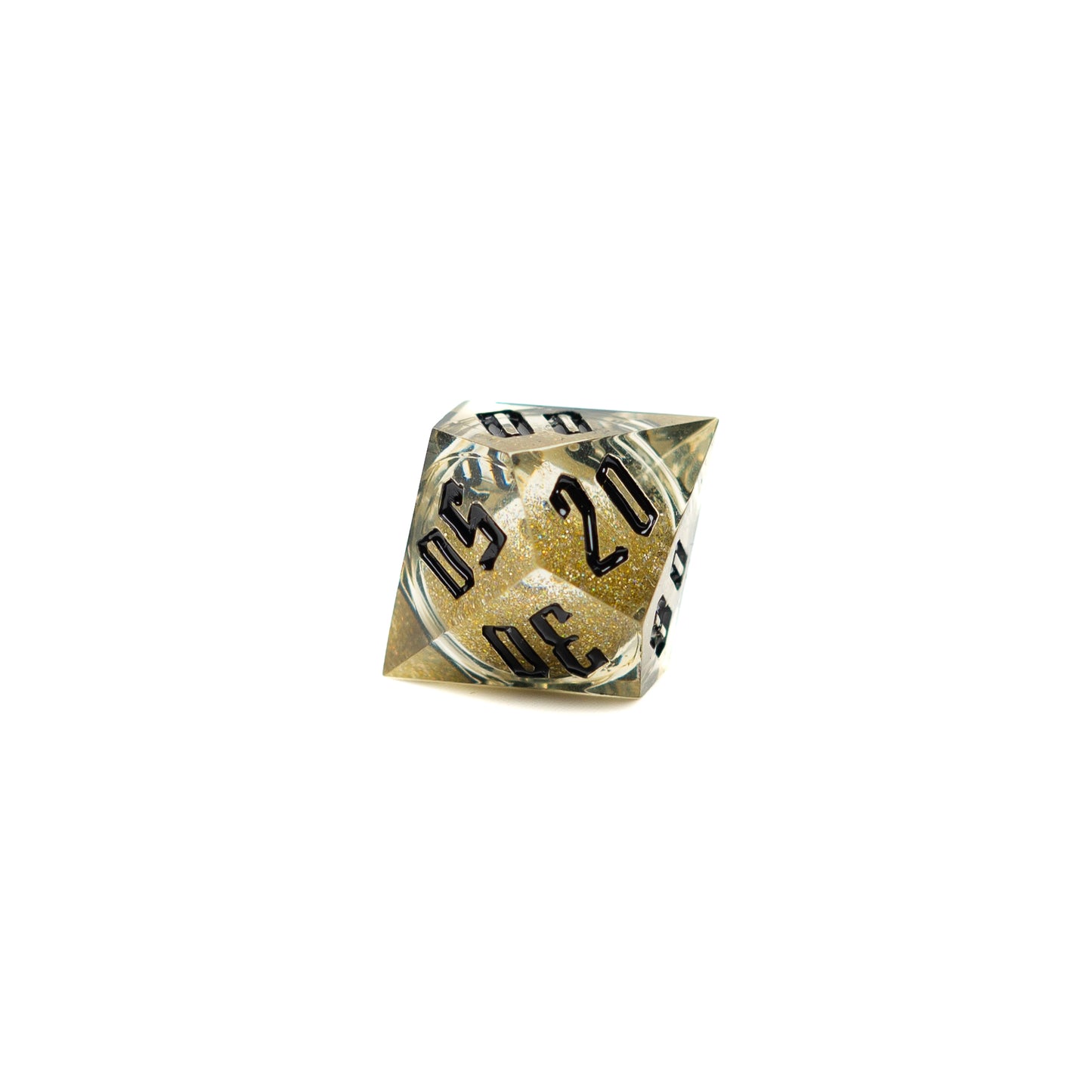 Roll Britannia Sharp Edge Resin Liquid Core Dungeons and Dragons D10 Percentile Dice with Gold Glitter Aesthetic