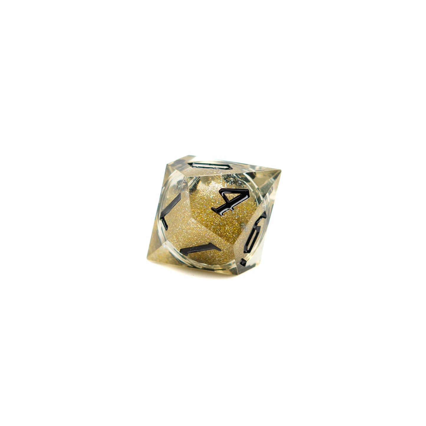 Roll Britannia Sharp Edge Resin Liquid Core Dungeons and Dragons D10 Dice with Gold Glitter Aesthetic
