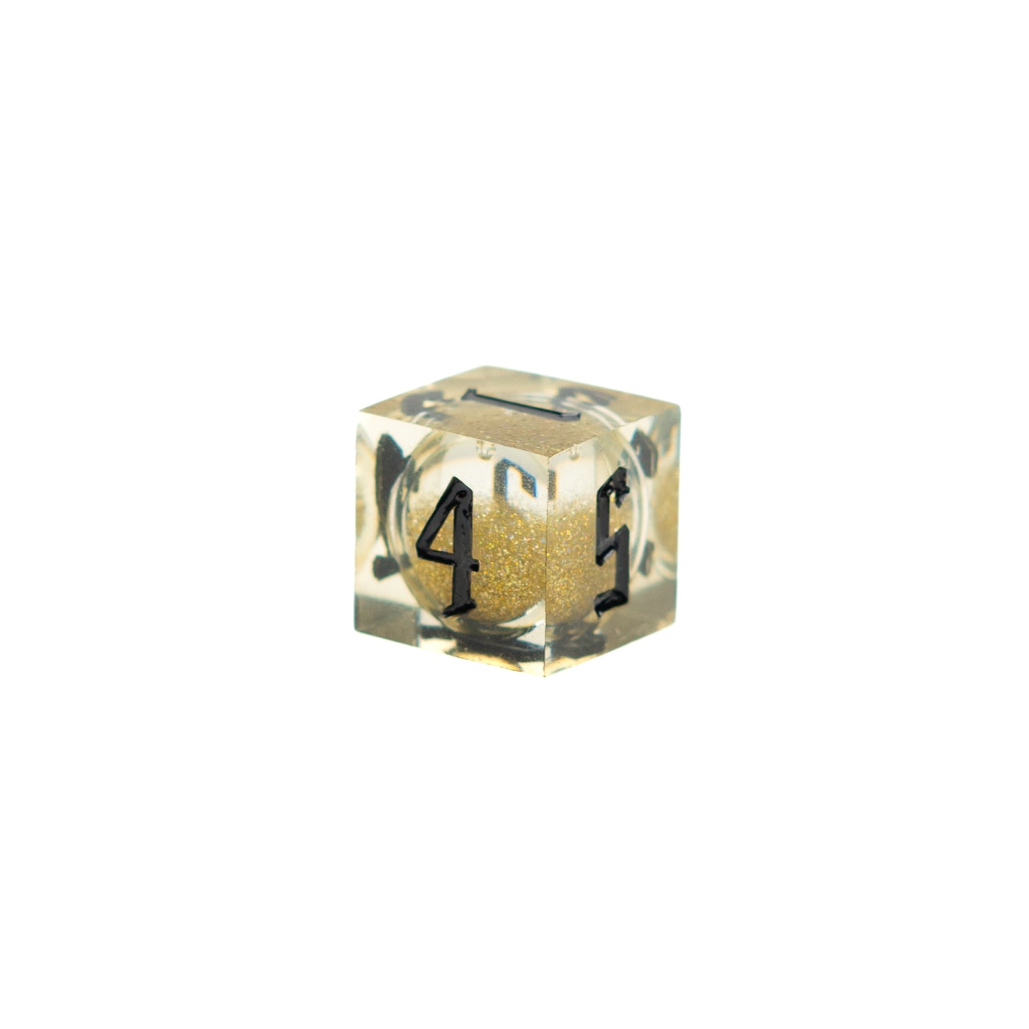 Roll Britannia Sharp Edge Resin Liquid Core Dungeons and Dragons D6 Dice with Gold Glitter Aesthetic