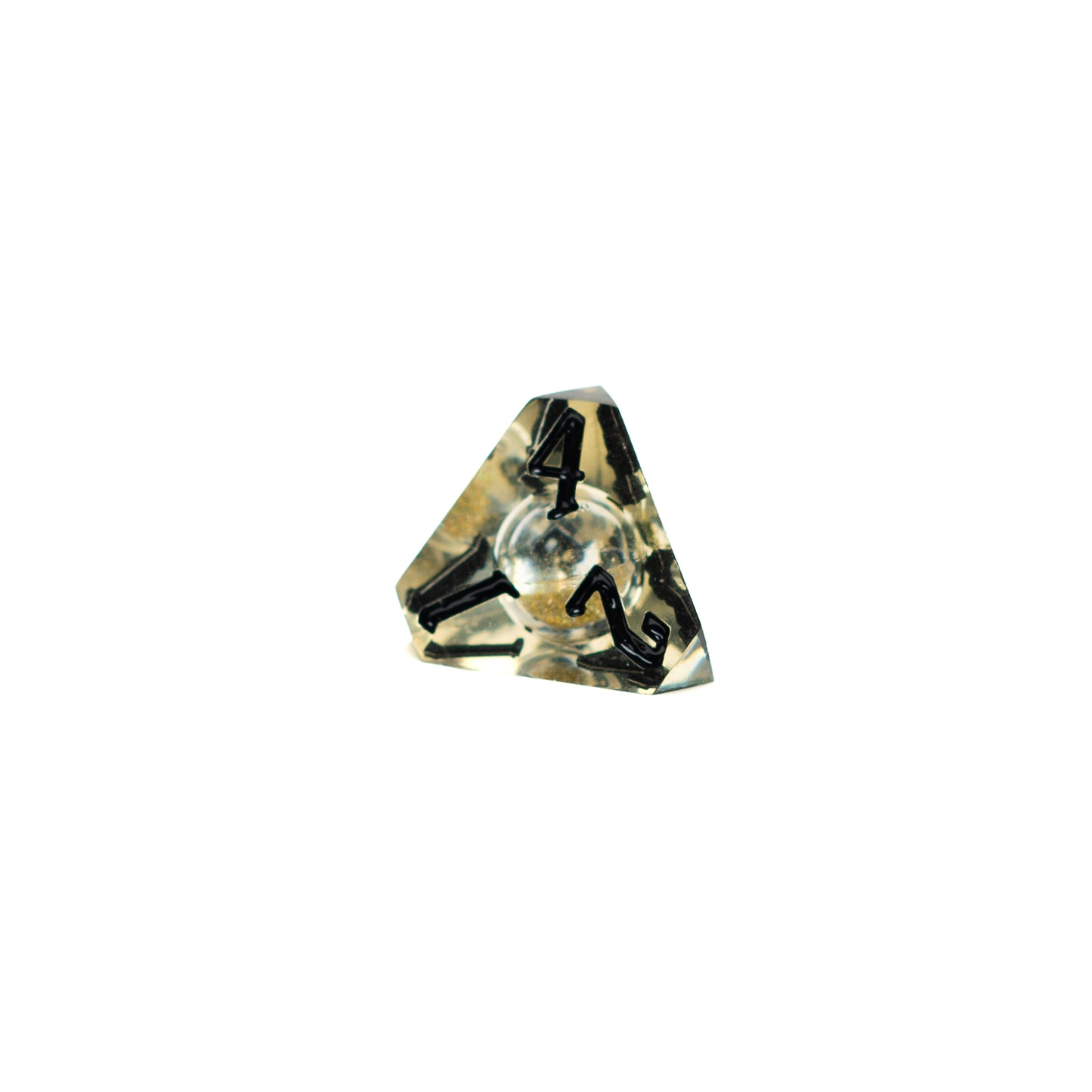 Roll Britannia Sharp Edge Resin Liquid Core Dungeons and Dragons D4 Dice with Gold Glitter Aesthetic