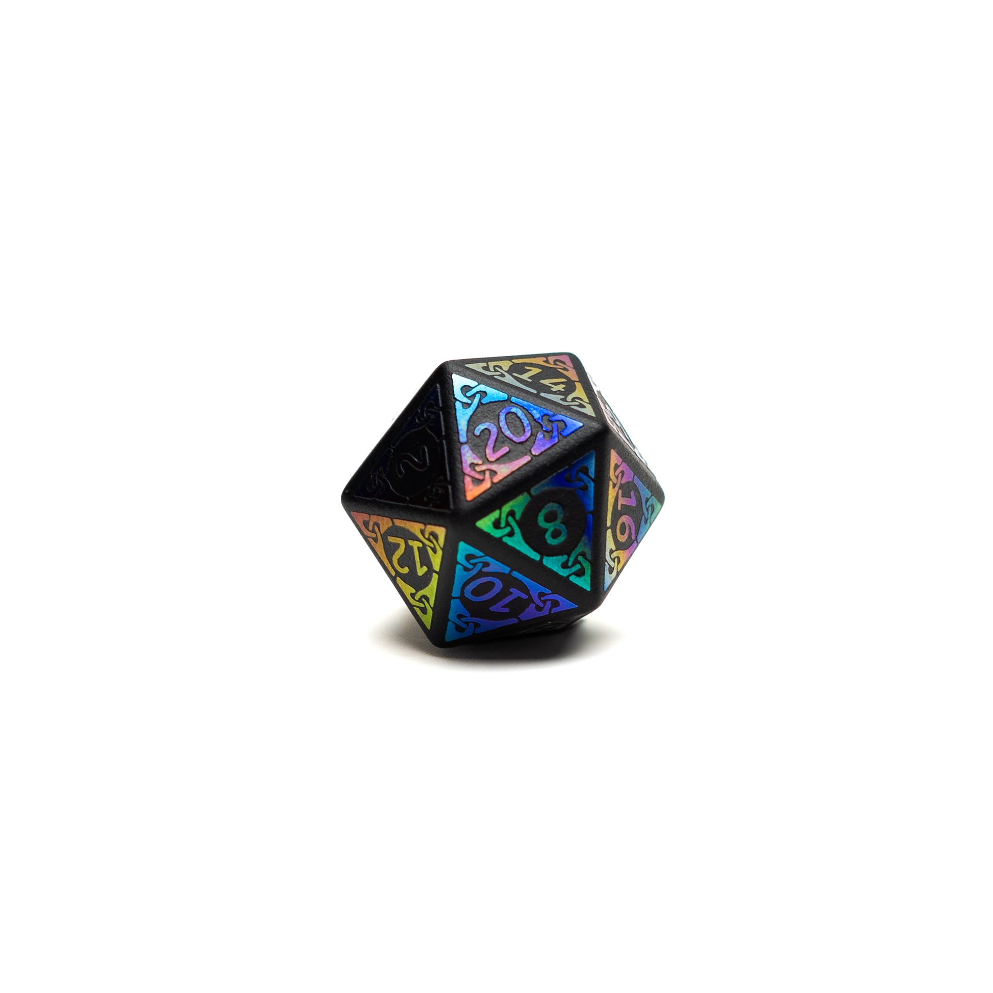 Roll Britannia Sharp Edged Obsidian Gemstone Dungeons and Dragons D20 Dice with Iridescent details