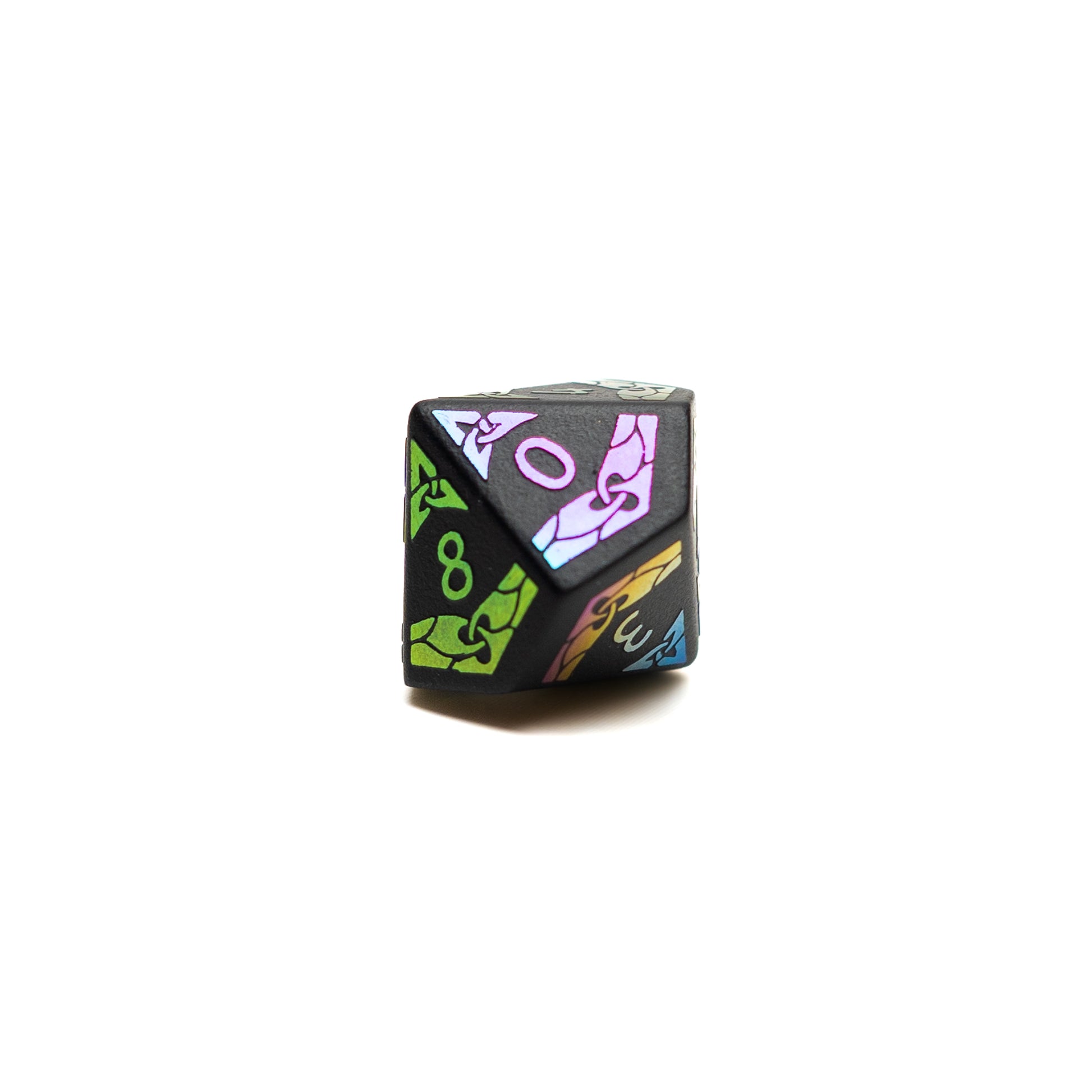 Roll Britannia Sharp Edged Obsidian Gemstone Dungeons and Dragons D10 Dice with Iridescent details