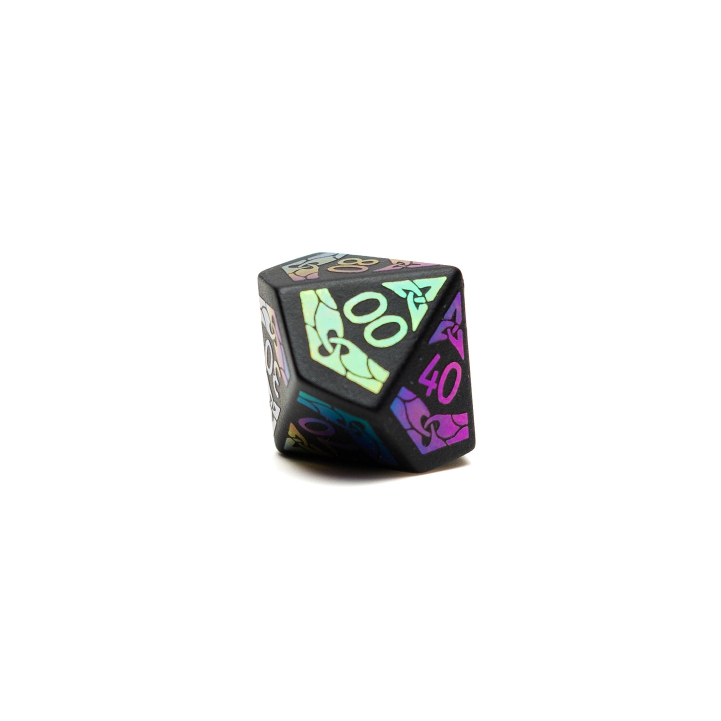 Roll Britannia Sharp Edged Obsidian Gemstone Dungeons and Dragons D10 Percentile Dice with Iridescent details