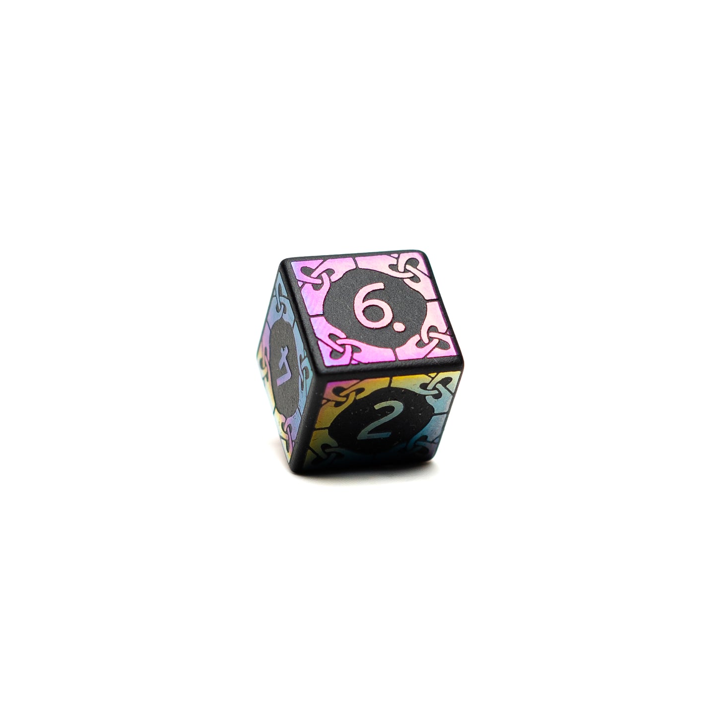 Roll Britannia Sharp Edged Obsidian Gemstone Dungeons and Dragons D6 Dice with Iridescent details
