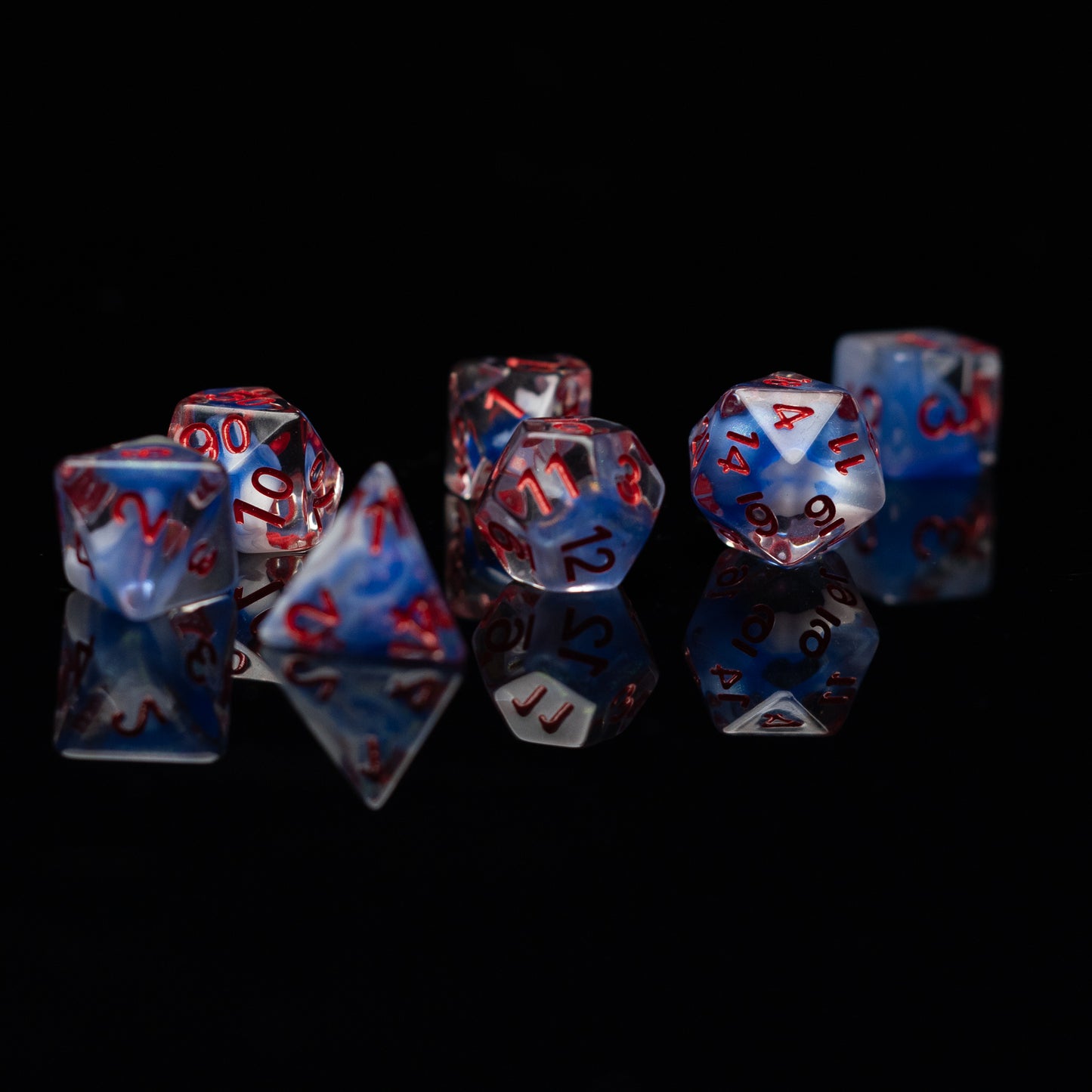 Roll Britannia Acrylic Dnd Dice Set with Red and Blue Translucent Ocean Aesthetic