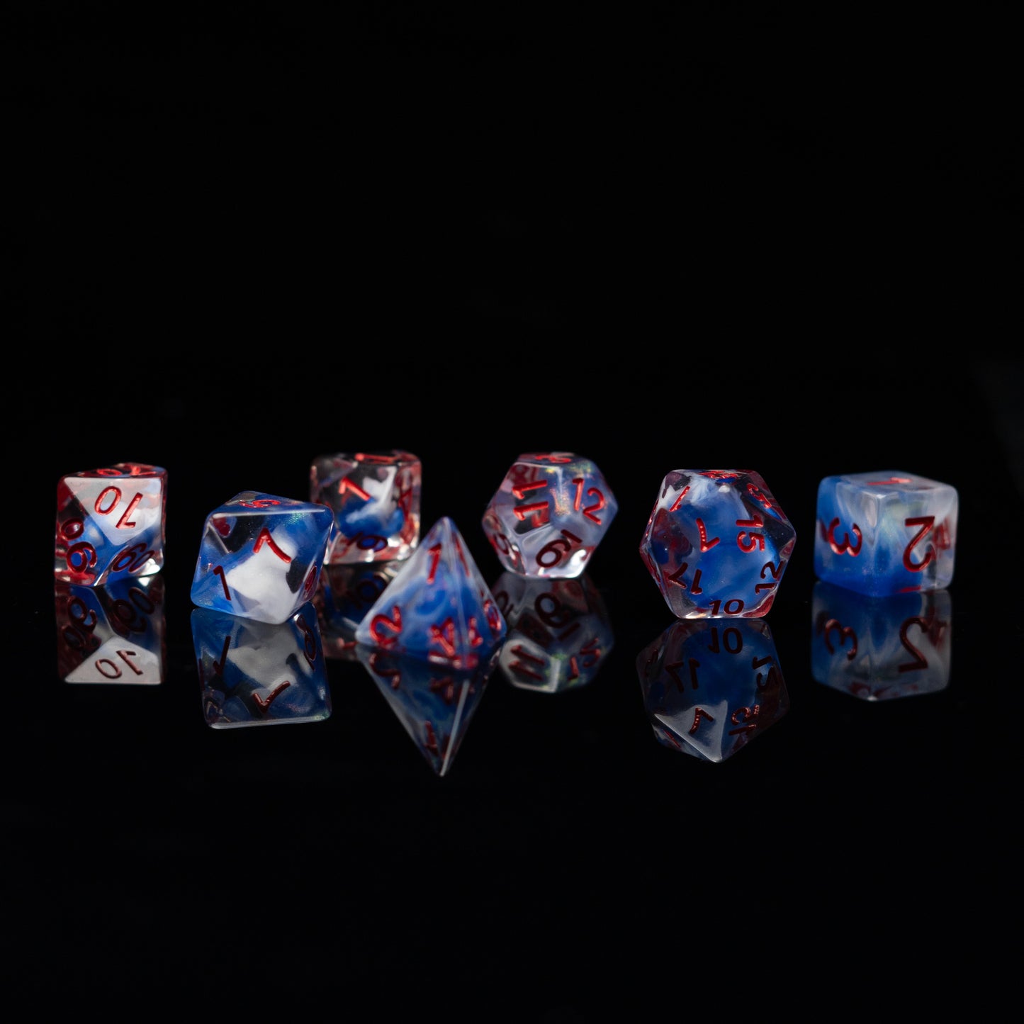 Roll Britannia Acrylic Dnd Dice Set with Red and Blue Translucent Ocean Aesthetic