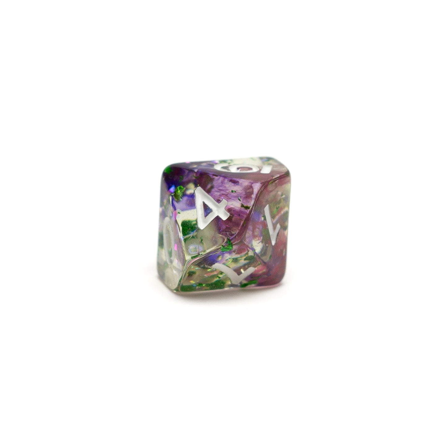 Roll Britannia Malrus and Milo Tosscobble Dungeons and Dragons D10 Dice with Swirling Purple and Green Glitter Aesthetic