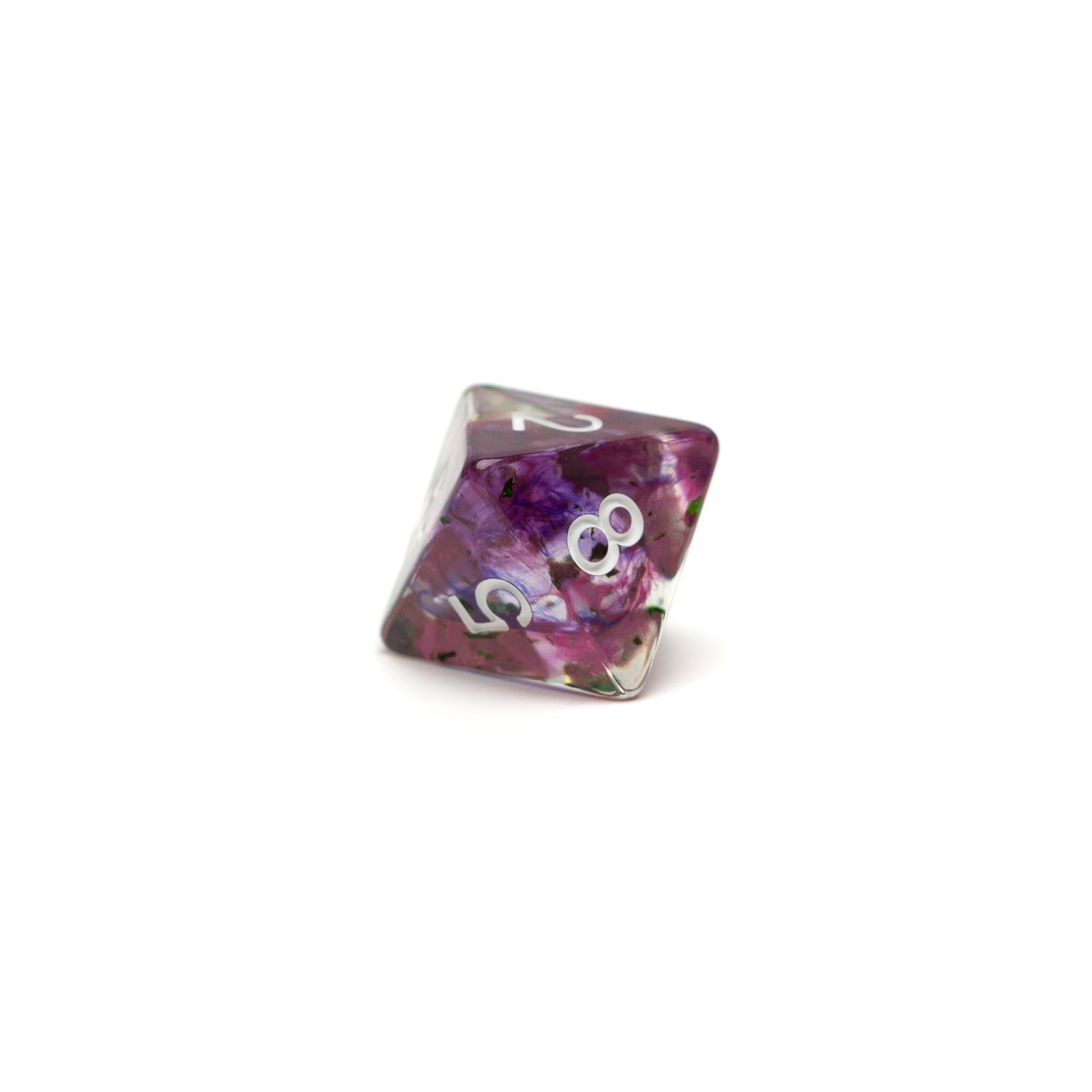 Roll Britannia Malrus and Milo Tosscobble Dungeons and Dragons D8 Dice with Swirling Purple and Green Glitter Aesthetic