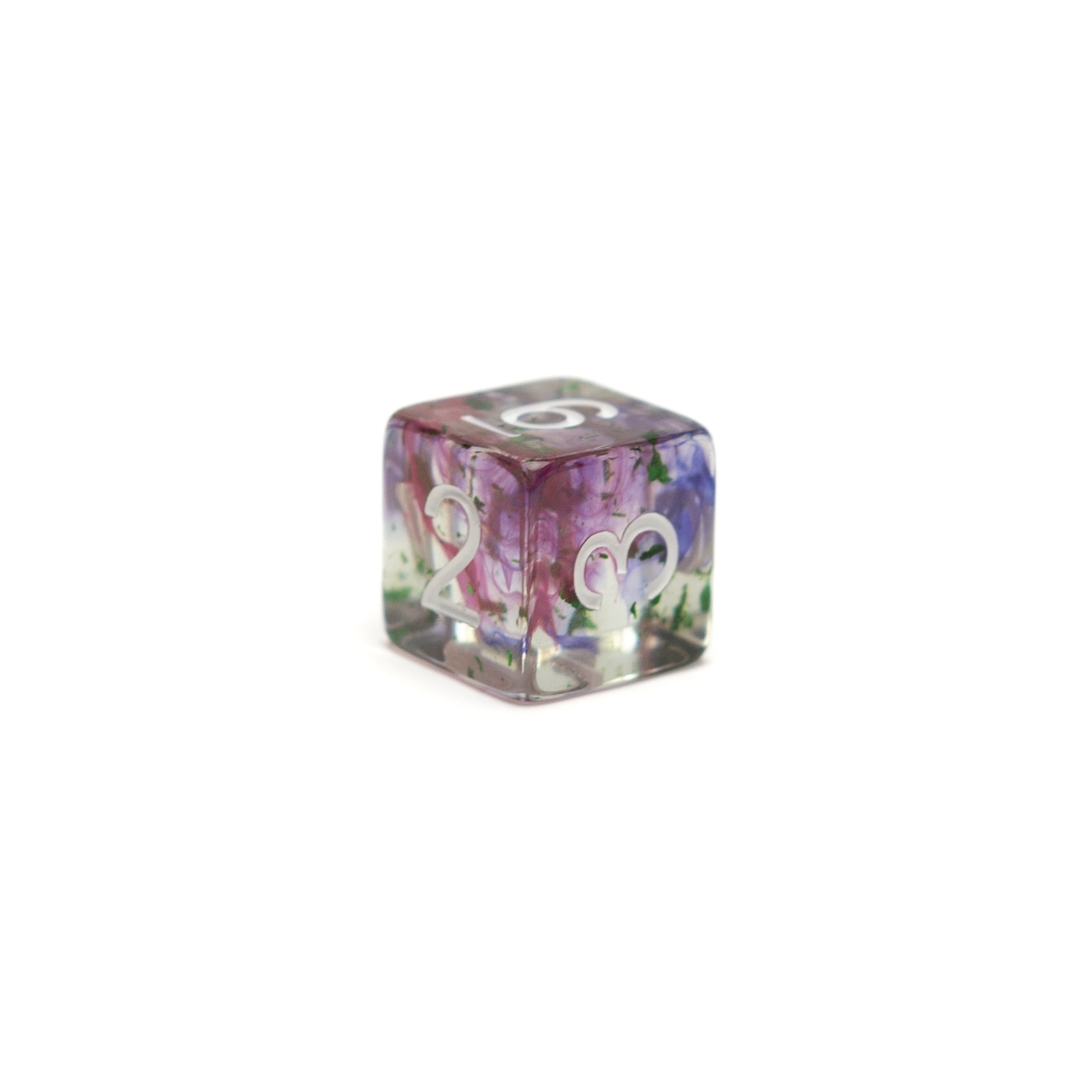 Roll Britannia Malrus and Milo Tosscobble Dungeons and Dragons D6 Dice with Swirling Purple and Green Glitter Aesthetic
